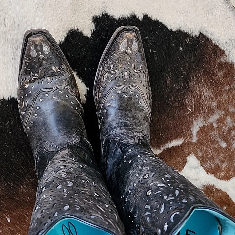 Women's Corral Fango Antiqued Studded & Silver Inlay Boots Size 9.5M - Picture 5 of 16